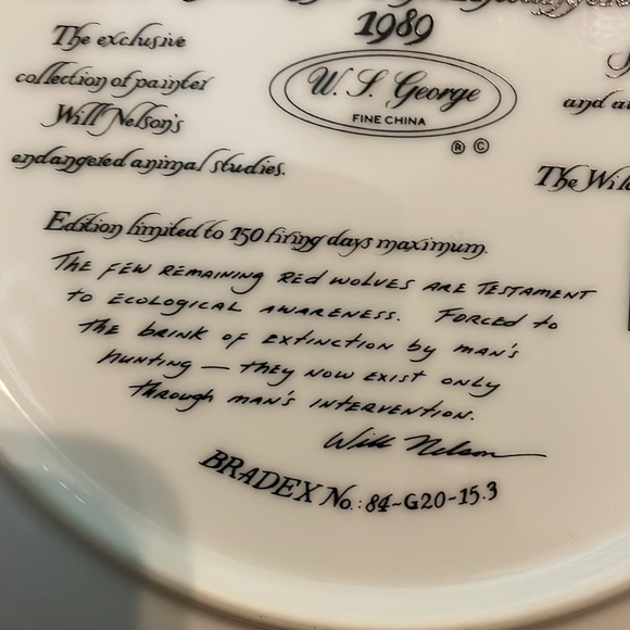 The Red Wolf Will Nelson Vintage Last of Their Kind: Endangered Species Plate - Picture 4 of 16
